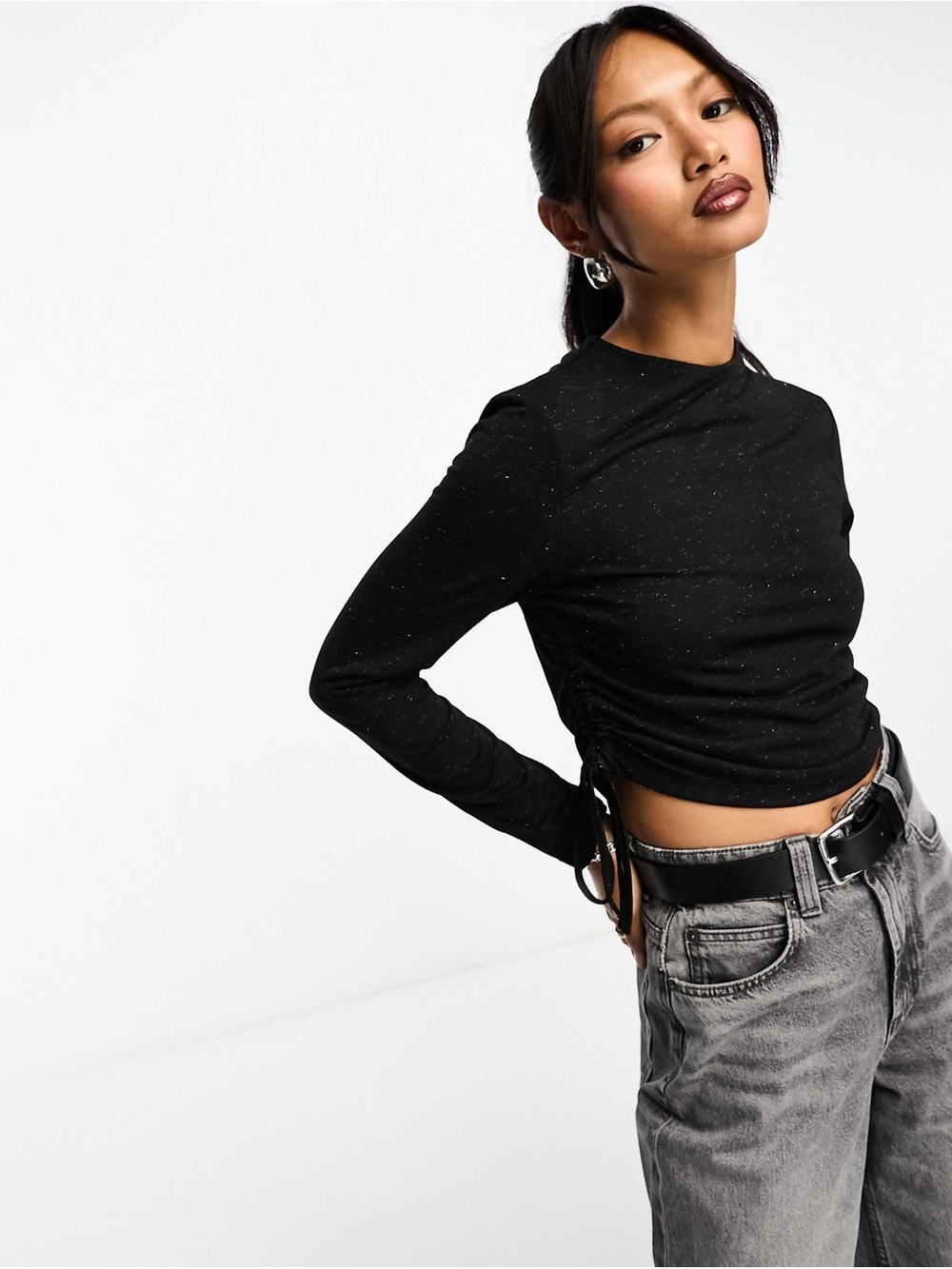 AllSaints Beta shimmer long sleeve top in black Size US 6